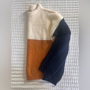 Women's Color block Sweater - Cream, Orange, and Navy